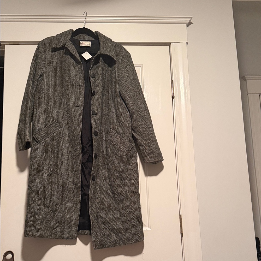 Gray Herringbone Overcoat - Classic Wool Blend